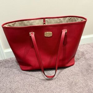 Michael Kors Red Saffiano Tote with Gold Hardware